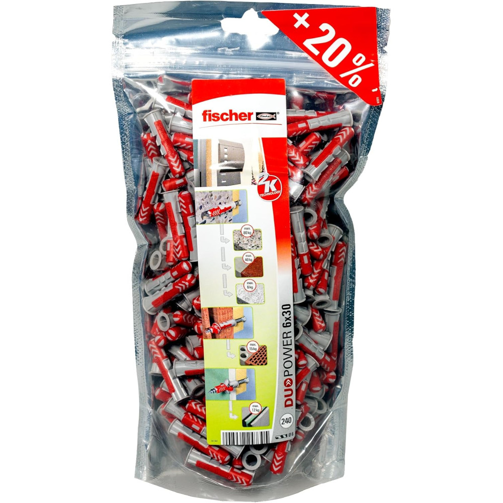 Fischer Big Pack DUOPOWER 6 x 30 mm, 240 Tasselli Universali per Ogni Tipo di Muro