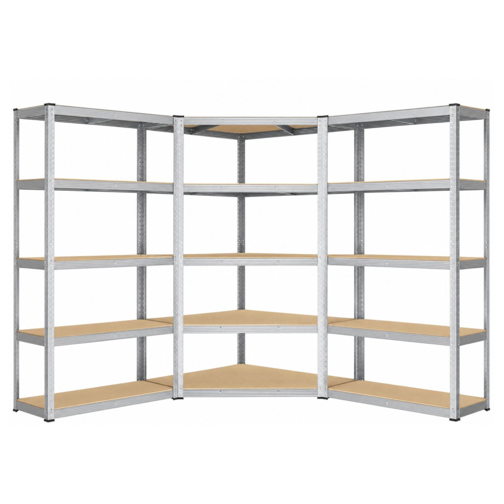Set Scaffale angolare con 2 scaffali lineari, Acciaio e MDF