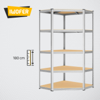 Set Scaffale angolare con 2 scaffali lineari, Acciaio e MDF