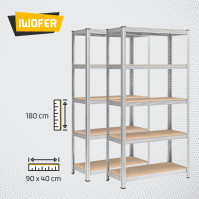 Set Scaffale angolare con 2 scaffali lineari, Acciaio e MDF