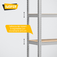 Scaffale Modulare Slim 5 Ripiani Acciaio/MDF 180x60x40cm Carichi Pesanti