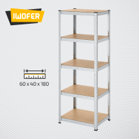Scaffale Modulare Slim 5 Ripiani Acciaio/MDF 180x60x40cm Carichi Pesanti